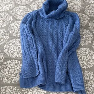 Talbots Blue Cable Knit Turtleneck Sweater